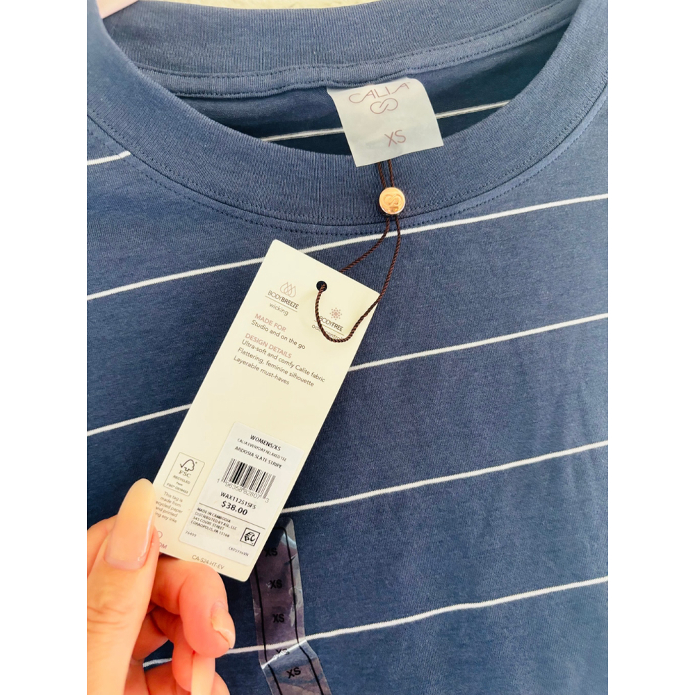 Women's CALIA Striped T-Shirt Navy White Size XS NWT - Picture 3 of 4